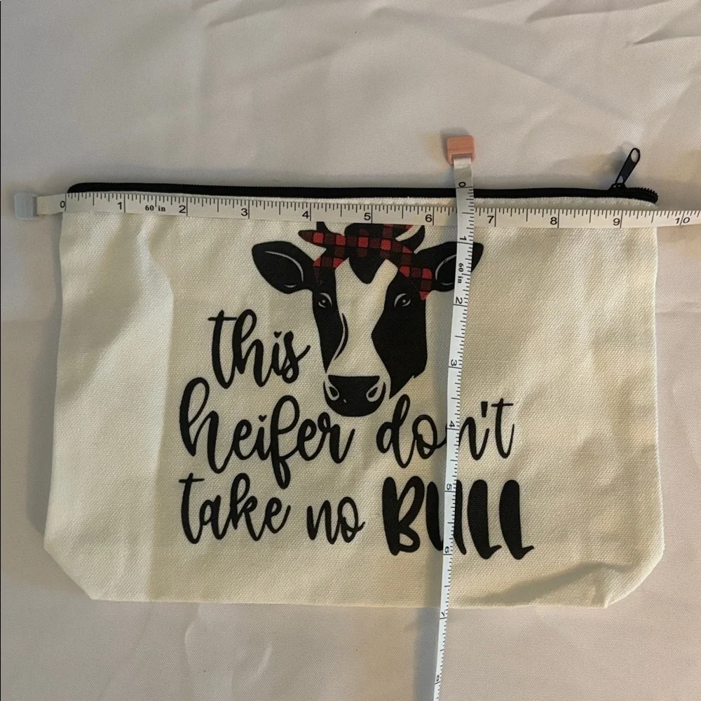 Cosmetic Bag with Cow Print and Quote NWOT
